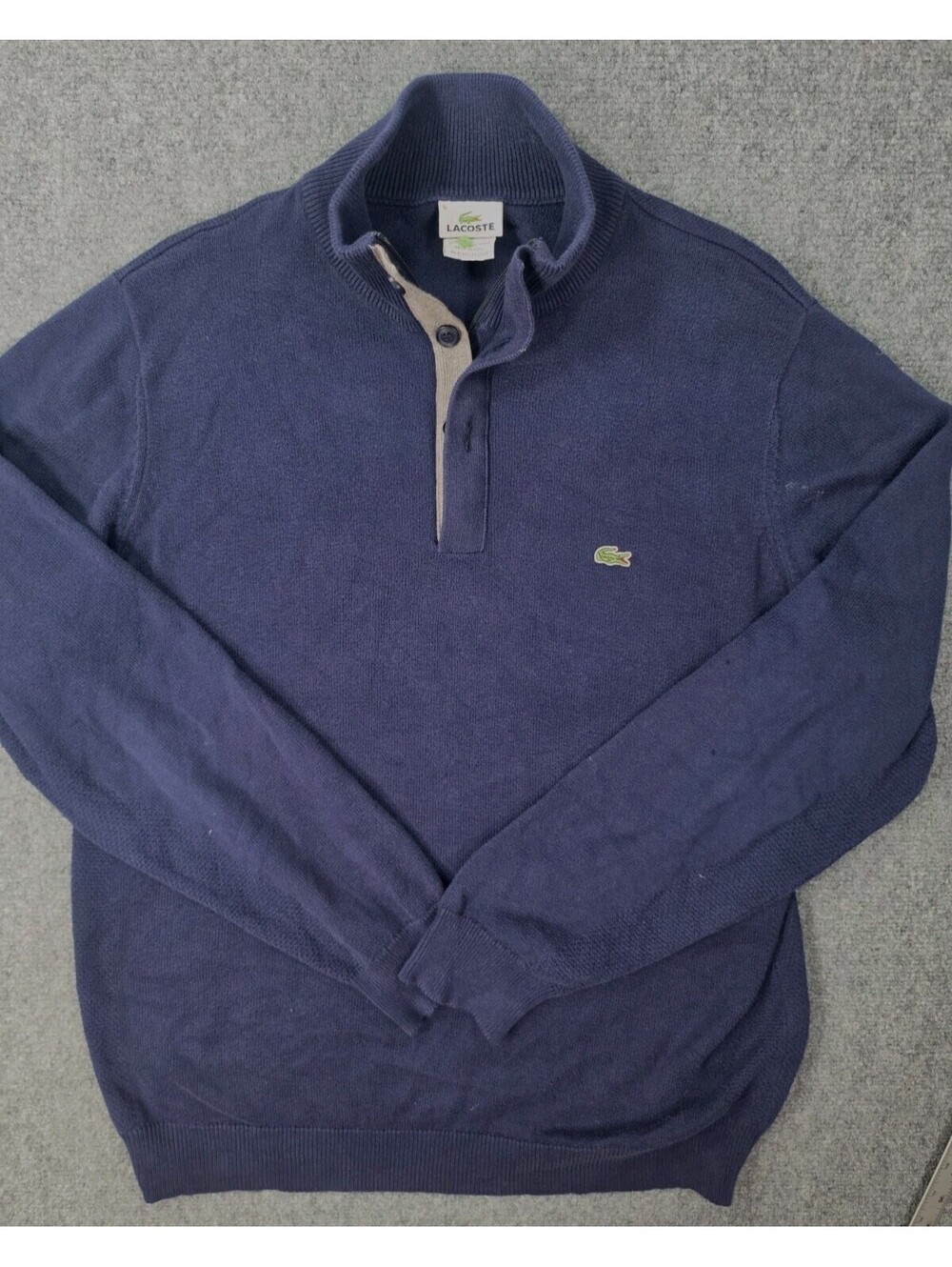 Lacoste Sweater Mens 5 Large Navy Blue 1/4 Zip Pullover Cotton Crocodile